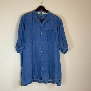 Tommy Bahama Men’s Button-Up Shirt 100% Linen Short Sleeve Blue Size 2XLT Blue